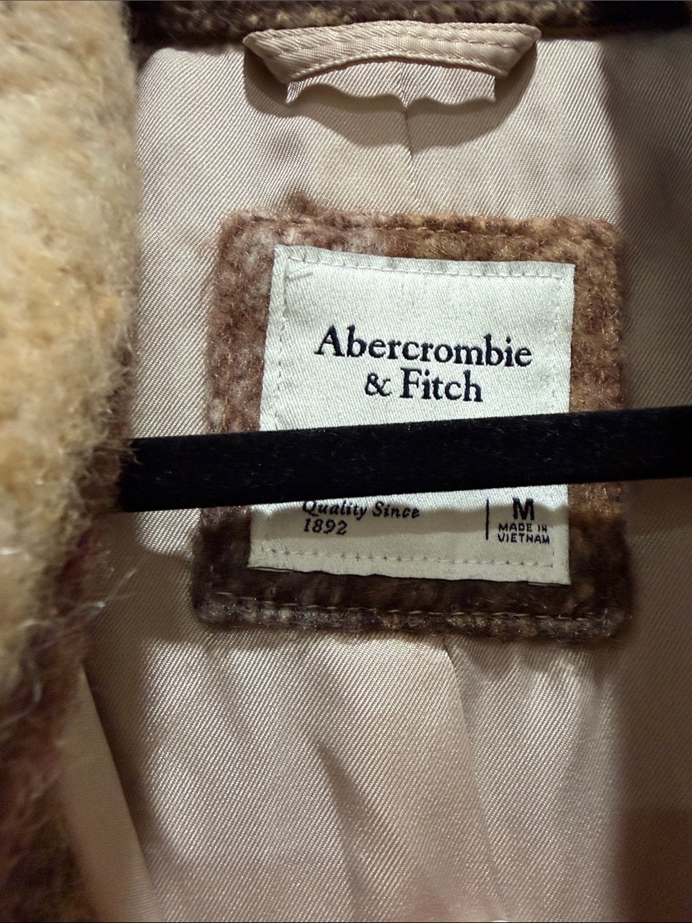 Abercrombie & Fitch Brown and Cream Plaid Wool Blend Shacket - Picture 3 of 10
